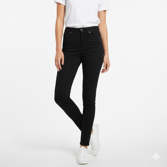 7 For All Mankind High Rise Black Women's Skinny Jeans Size 27 - Picture 1 of 15